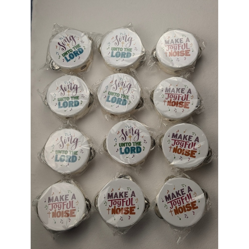 12pc Mini Tambourine Set Vacation Bible Sunday School Christian Catholic Verses